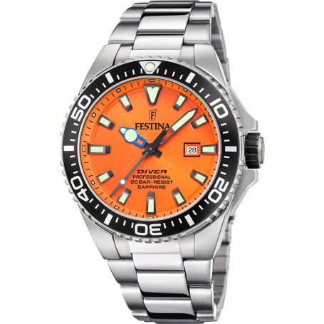 OROLOGIO FESTINA F20663/4 ARANCIONE CINTURINO IN ACCIAIO INOSSIDABILE 316L, UOMO