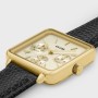 La Tétragone Multifunction Watch Leather, Black Lizard, Gold Colour