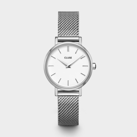 Boho Chic Petite Watch Mesh, White, Silver Colour