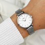 Boho Chic Petite Watch Mesh, White, Silver Colour