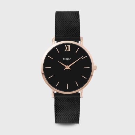 Minuit Watch Mesh, Full Black, Rose Gold Colour
