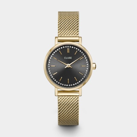 Boho Chic Petite Watch Mesh Crystals, Grey, Gold Colour
