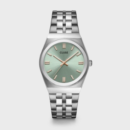 Retro 70's Watch Steel, Sage Green, Silver Colour
