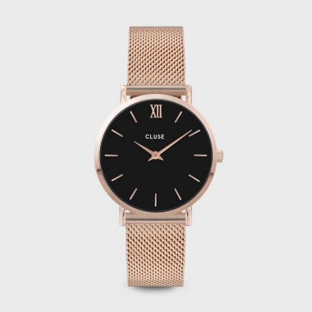 Minuit Watch Mesh, Black, Rose Gold Colour