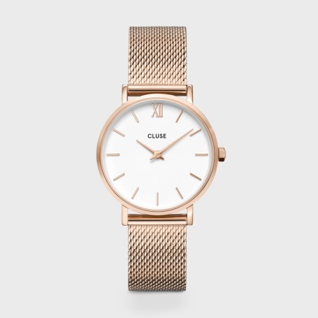 Minuit Watch Mesh, White, Rose Gold Colour