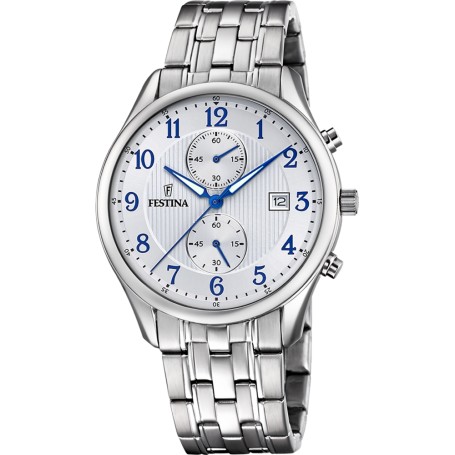 OROLOGIO FESTINA TIMELESS CHRONOGRAPH F6854/A BLANCO CINTURINO IN ACCIAIO INOSSIDABILE 316L, UOMO